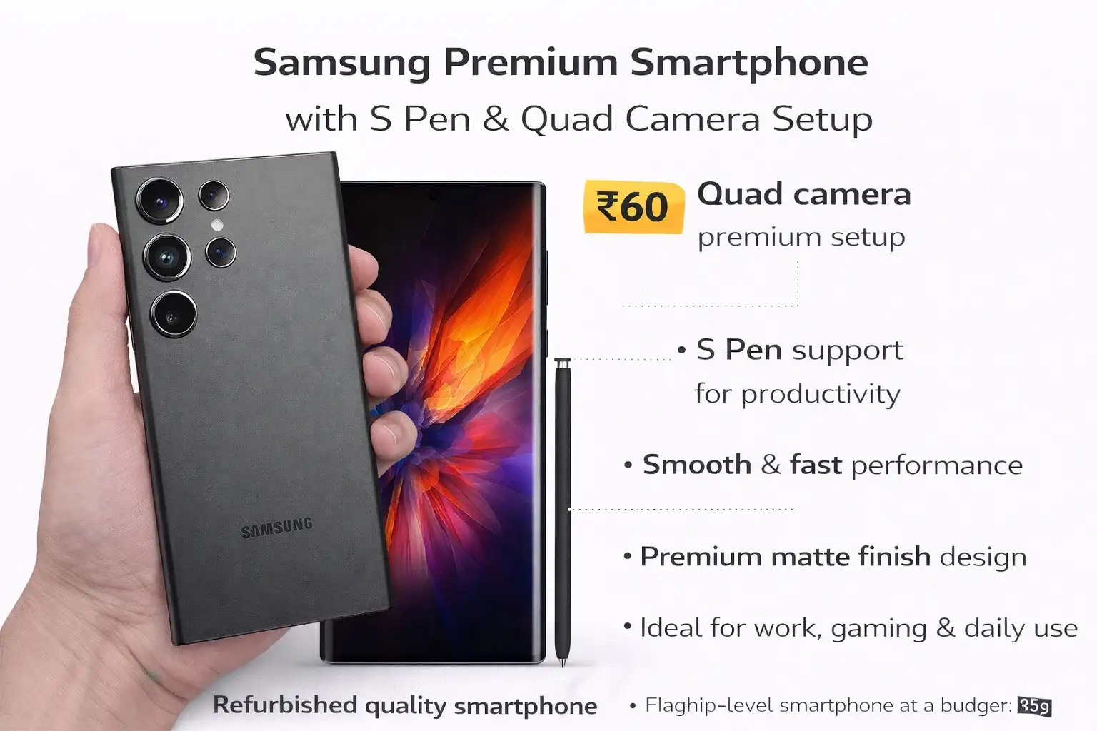 Refurbished Samsung Premium Smartphone with S Pen &amp; Quad Camera Setup